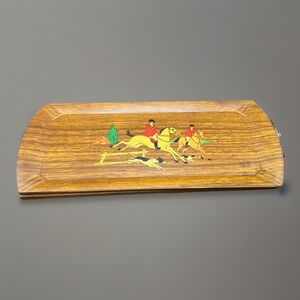 Vintage Set of 3 Hasko Snack Trays - Fox Hunt Horses & Dogs-1950s -‎ 10.75" x 5"